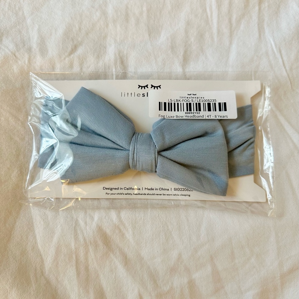 Little Sleepies Fog Blue Luxe Bow Headband
